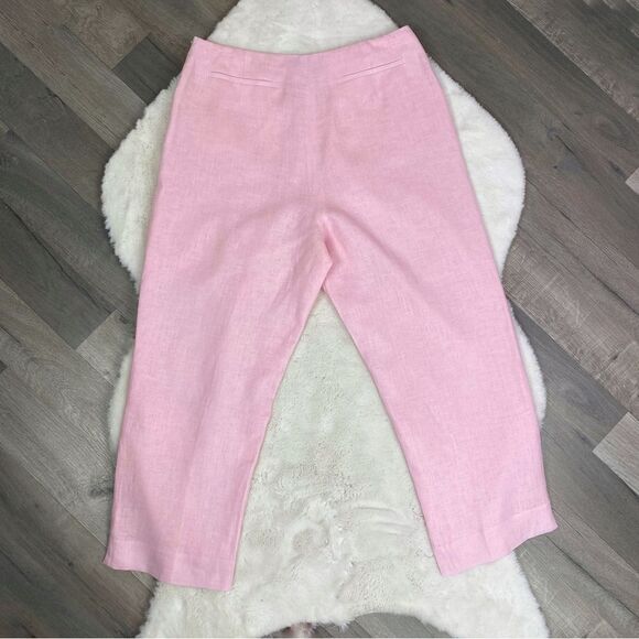 David N Hanky Linen Crop Capri Pants Pink 10 - Picture 2 of 8